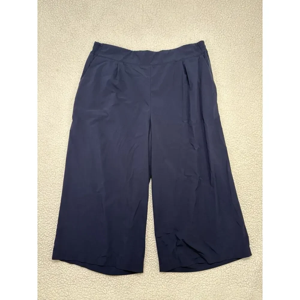 Athleta Brooklyn Wide Leg Crop Pant Womens 20 Navy Pull On Stretch Athleisure